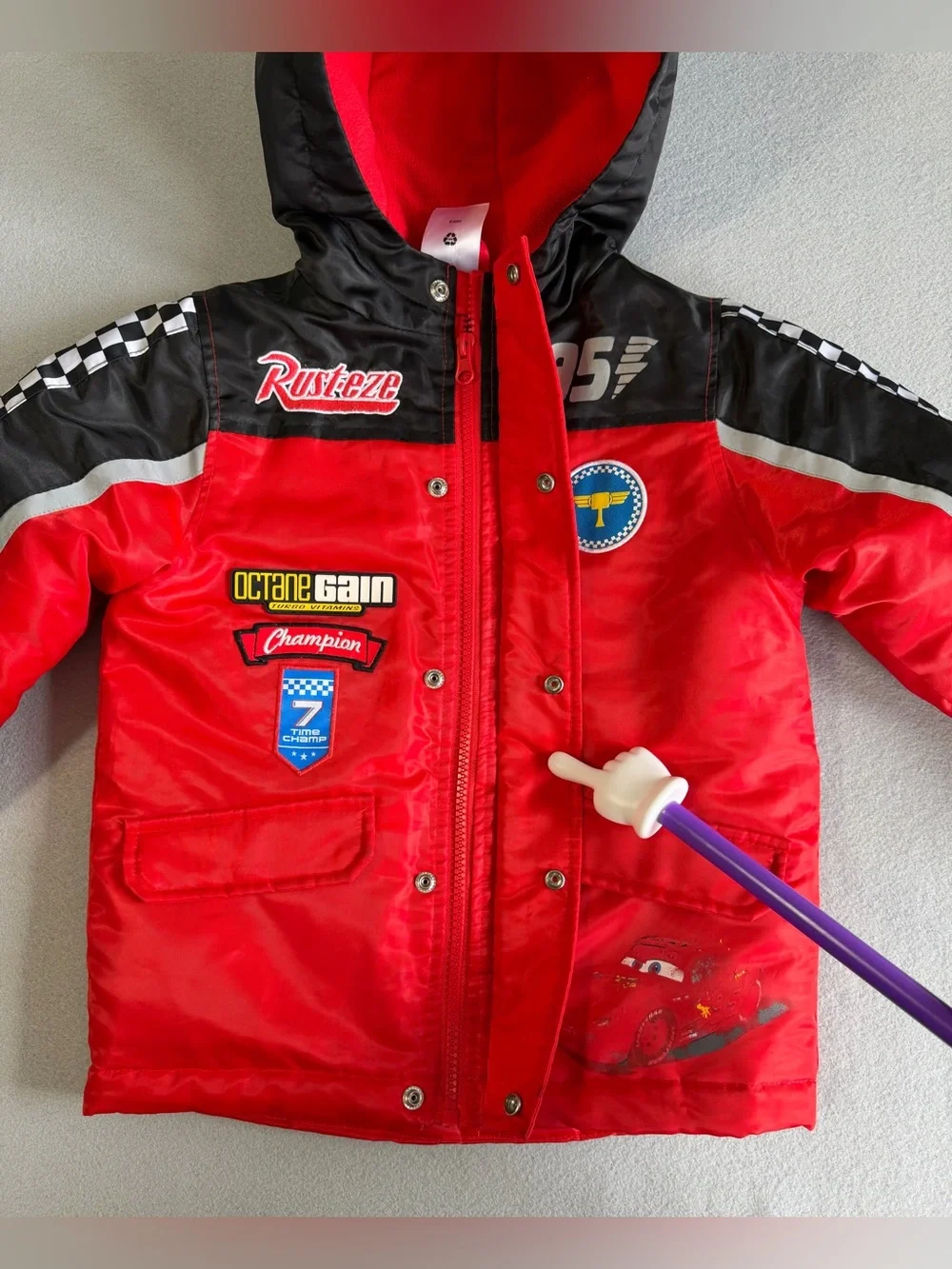 Disney Cars Lightning McQueen Red Hooded Jacket Size 4 Lined Polyester Snap